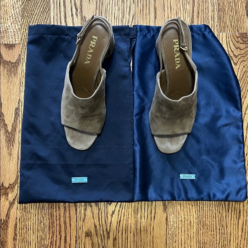 Prada Shield Suede Calzature Donna Camoscio Slingback Heels - Picture 5 of 9